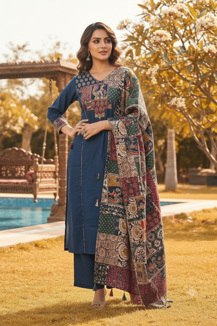 Patchwork Poetry Cotton Kurti Set
