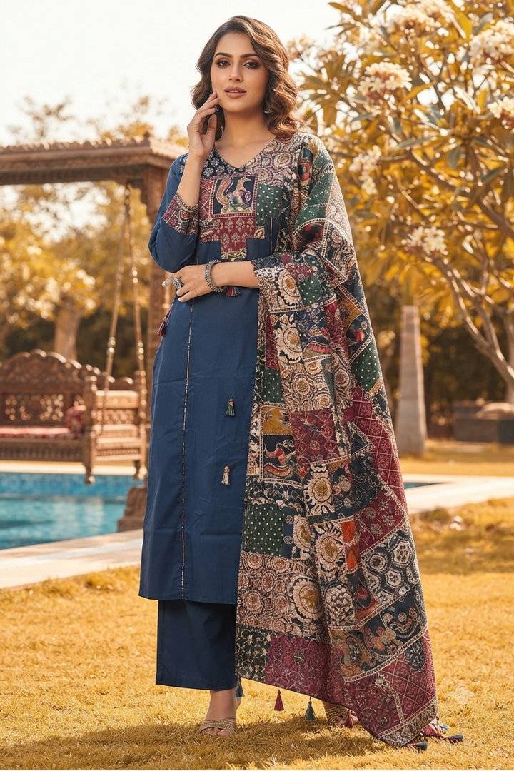 Patchwork Poetry Cotton Kurti Set