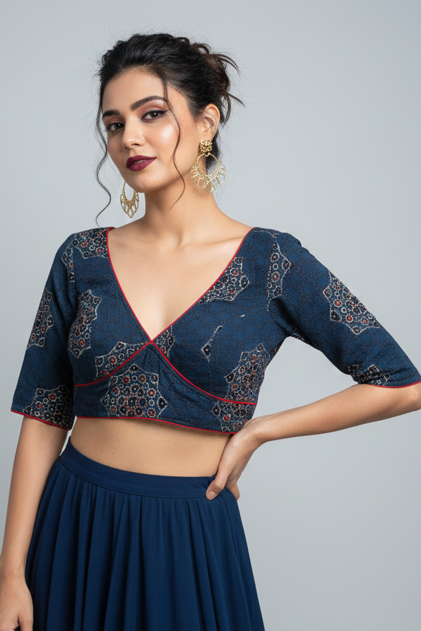 Rang-e-Ajrakh Organic Handblock Ajrakh Hakoba Blouse