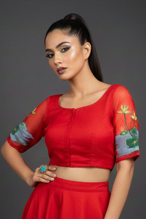Lotus Hand Paint 3D Organza Blouse