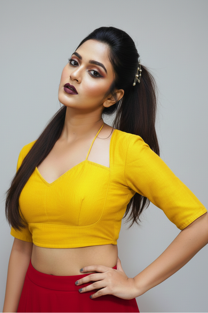 Yellow Masaba Style Vichitra Silk Blouse