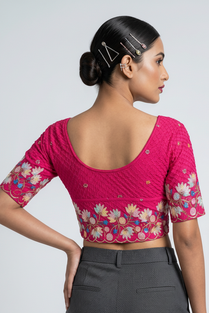 Color Cascade Floral Stretchable Knitted Blouse