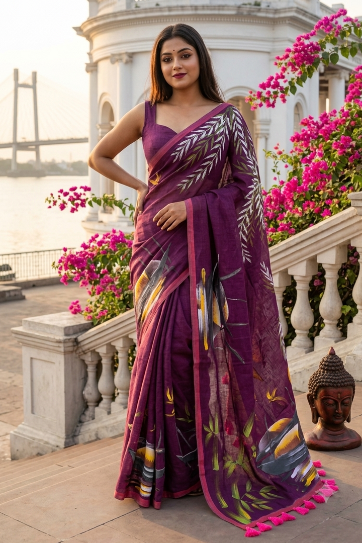 Mayur Tori Hand Printed Cotton Saree