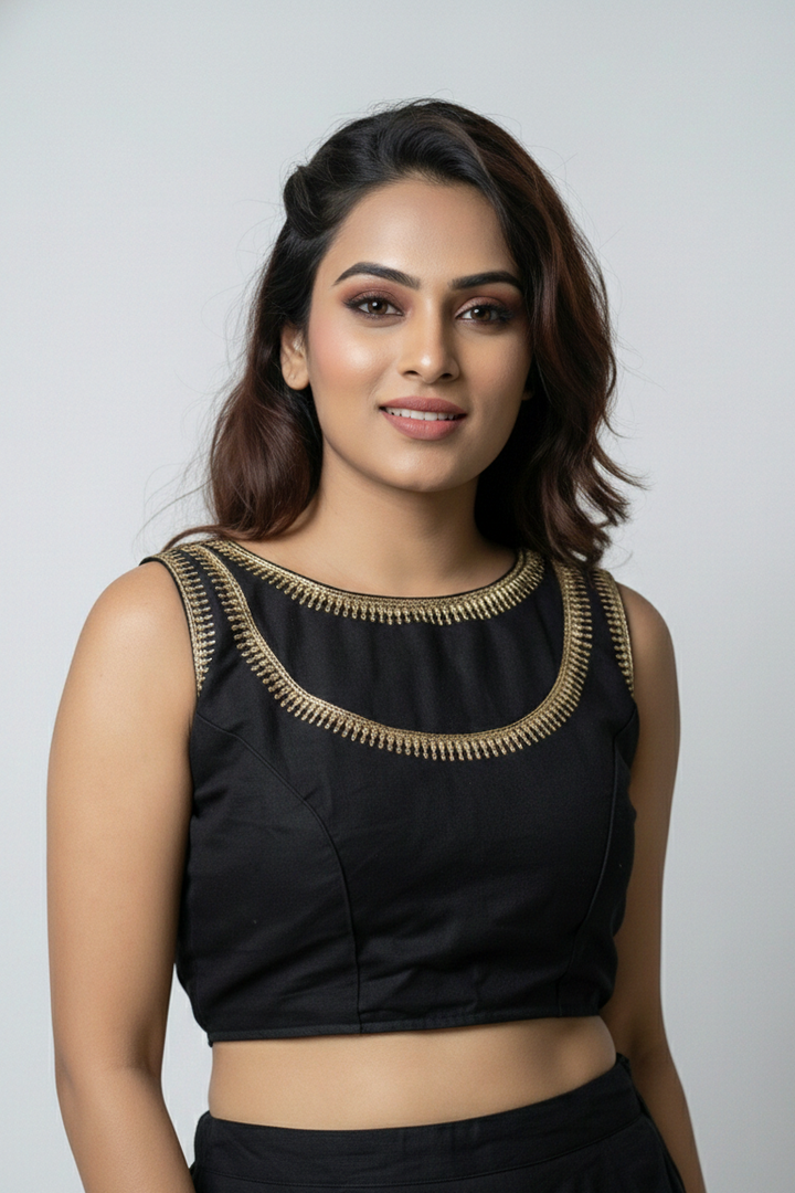 Black Vichitra Silk Blouse