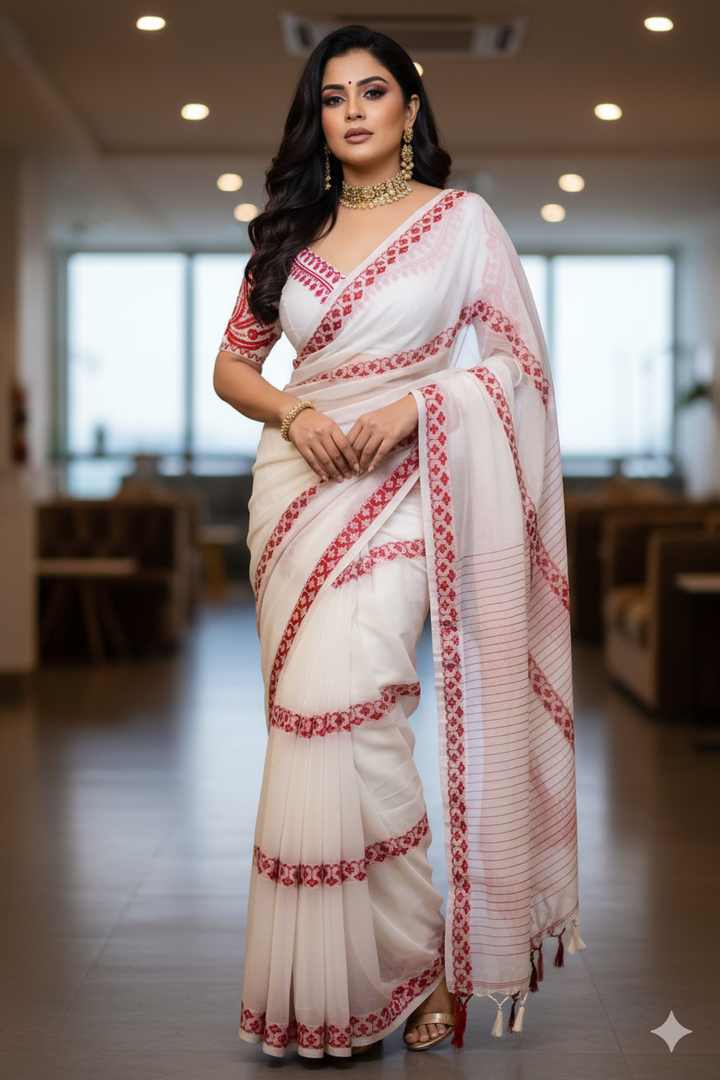 Love in Contrast - Exclusive Cotton Saree with Ready Made Designer Blouse