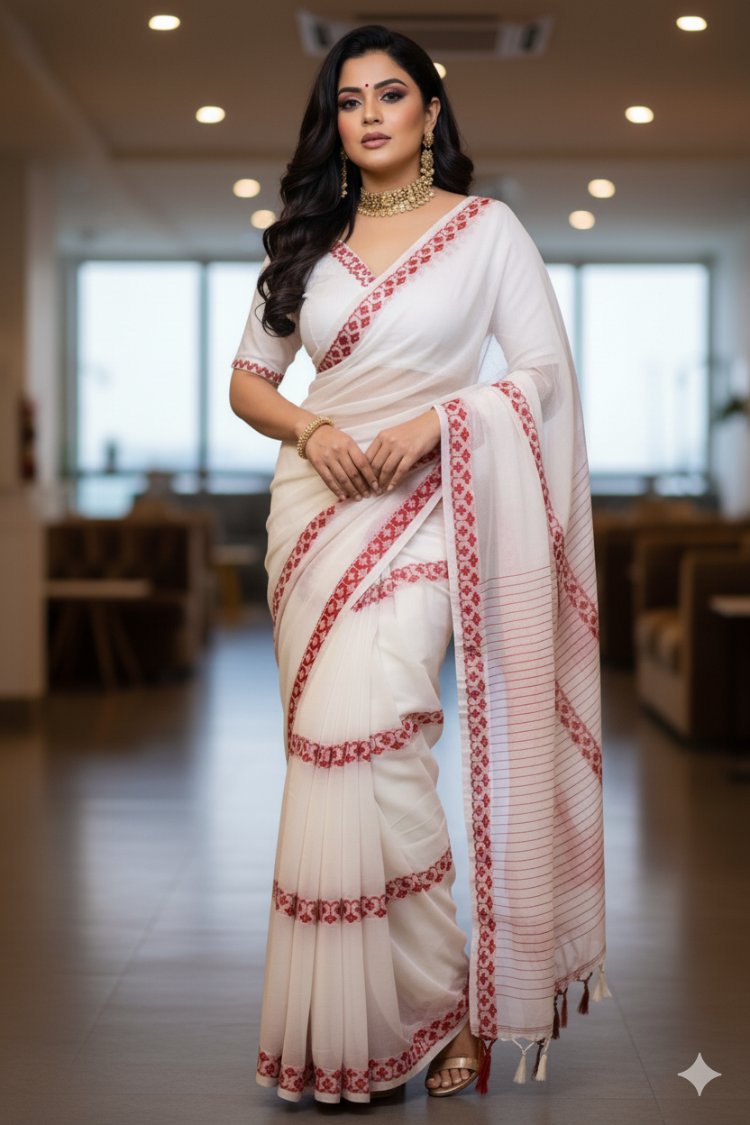 Love in Contrast - Exclusive Cotton Saree with Ready Made Designer Blouse