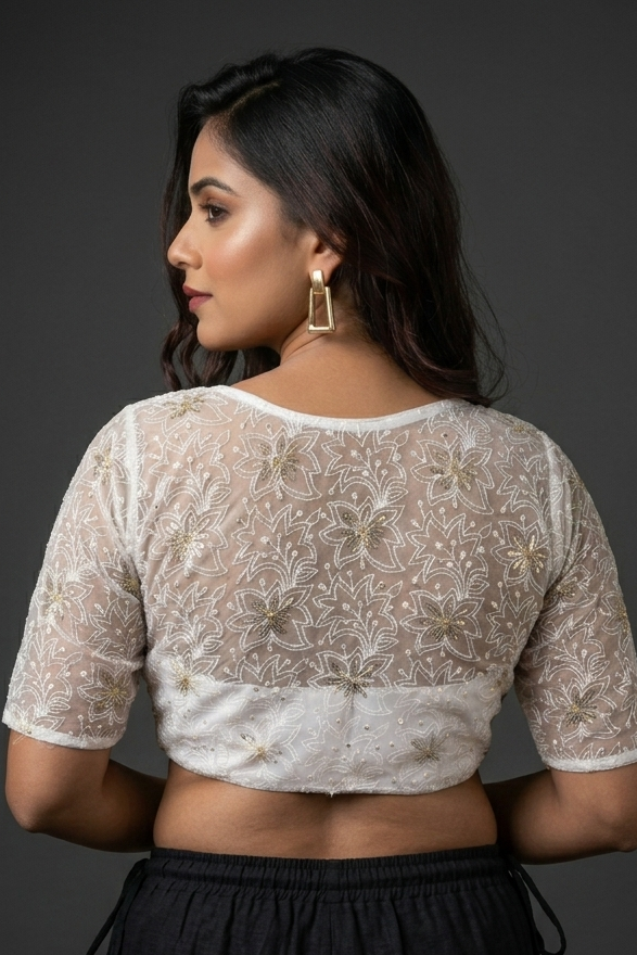 Organza Twist – All Over Embroidered Organza Blouse