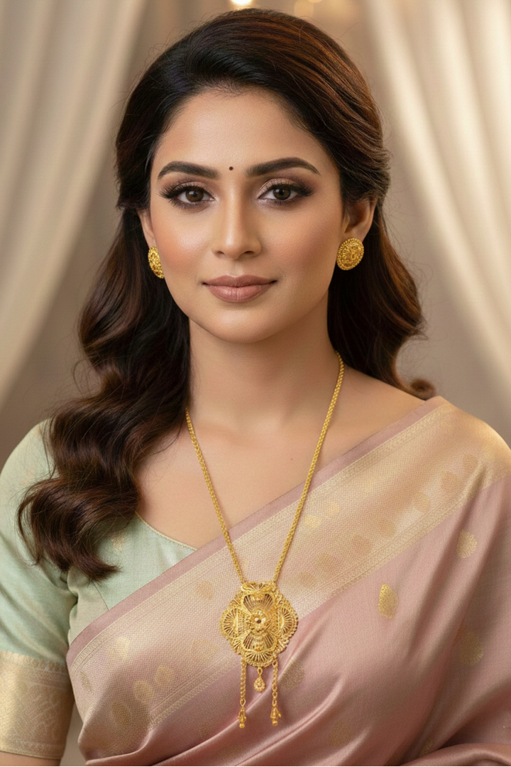 Divyara- Gold Plated Tie Chain With Pendant Set