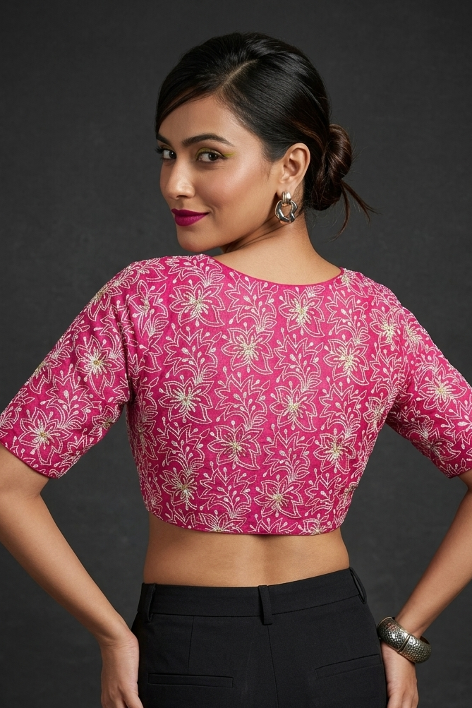 Organza Twist – All Over Embroidered Organza Blouse