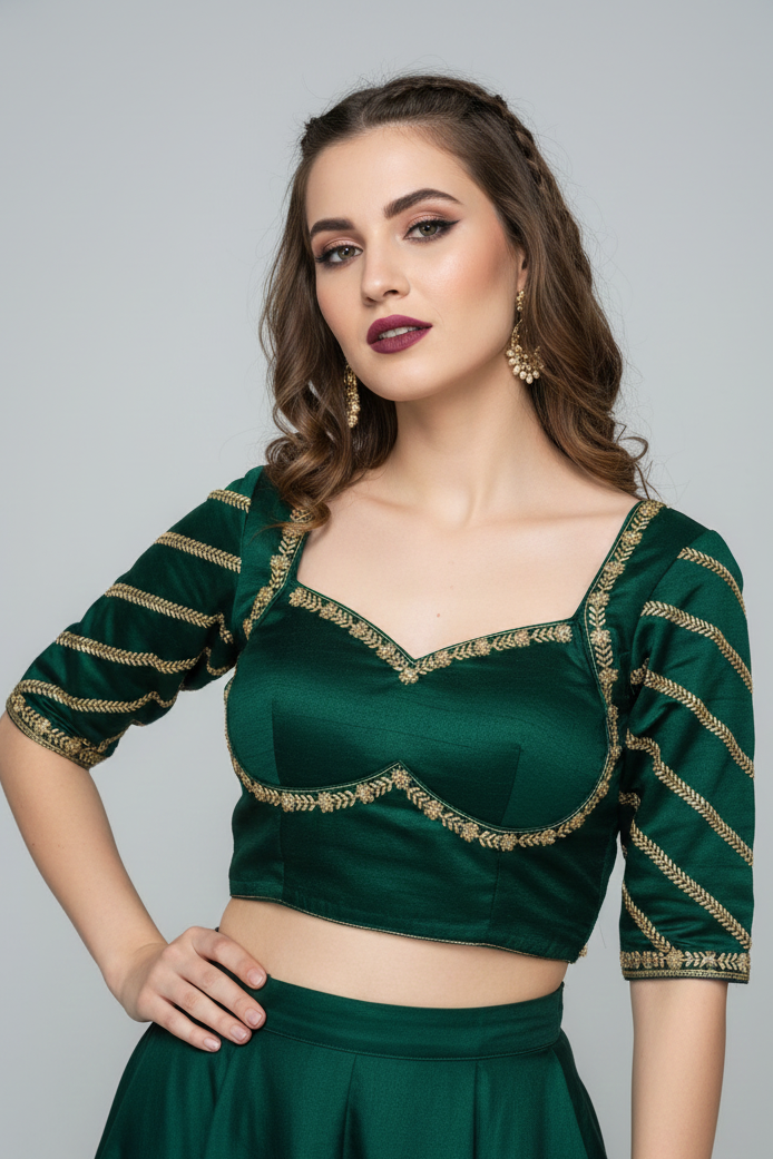 Partywear Green Vichitra Silk Blouse
