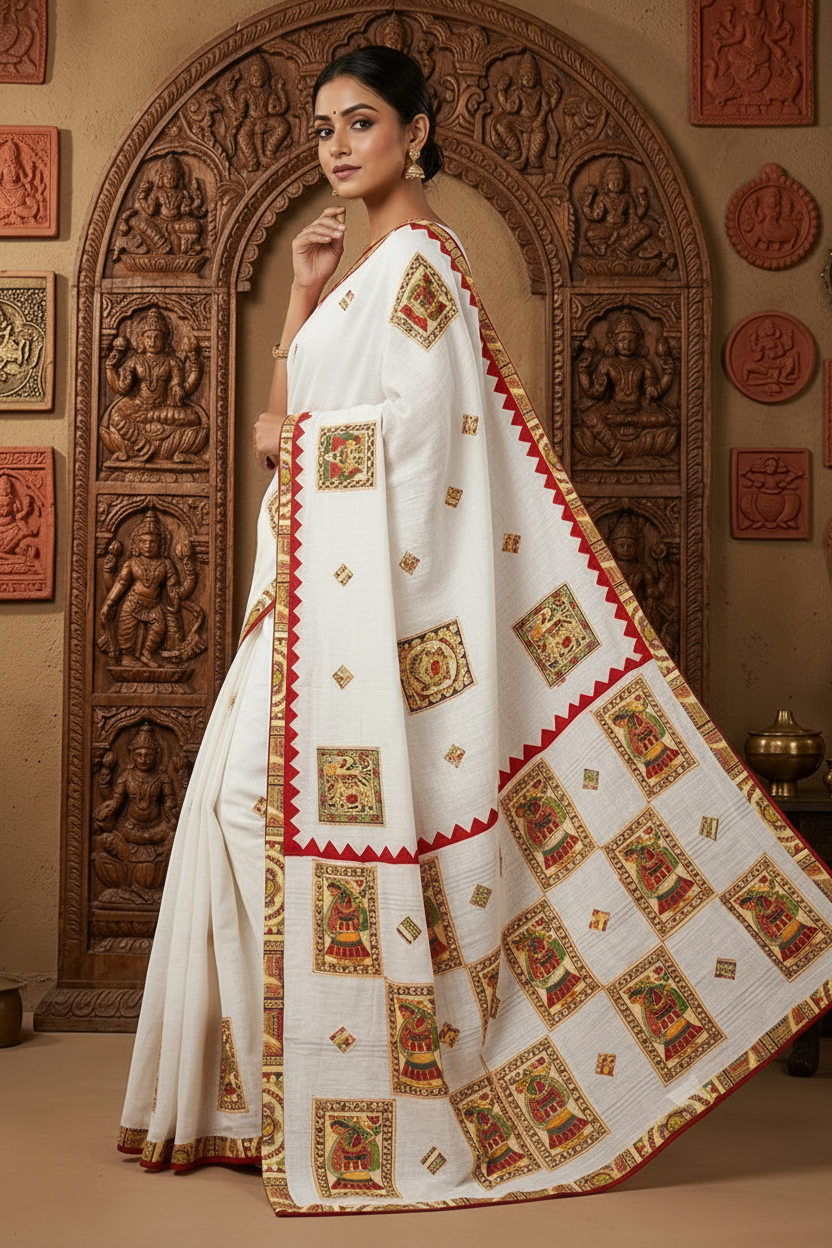 Mithila Mosaic Madhubani Patch Work Saree