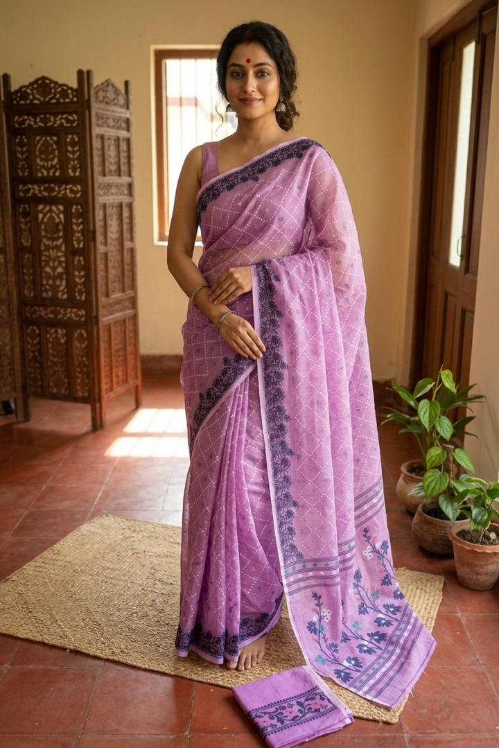 Swapner Rajkumari-Jamdani Saree(Lavender)