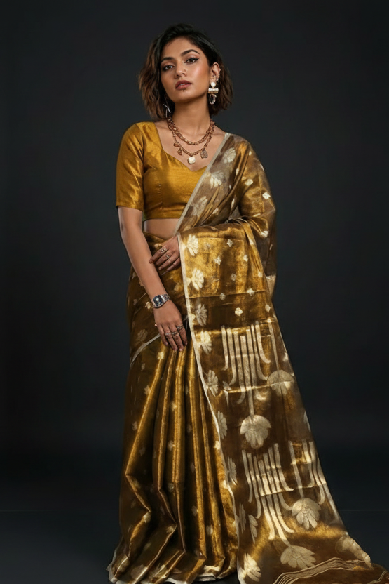 Tulip Bloom Tissue Cotton Saree