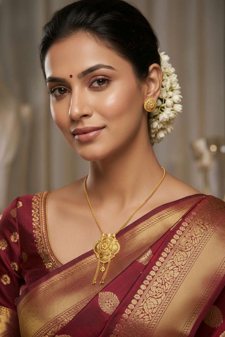 Divyara- Gold Plated Tie Chain With Pendant Set