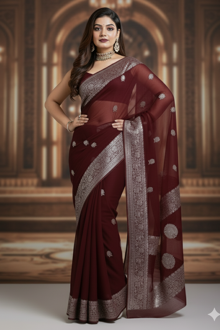 Aura of Amara Khaddi Chiffon Banarasi Saree