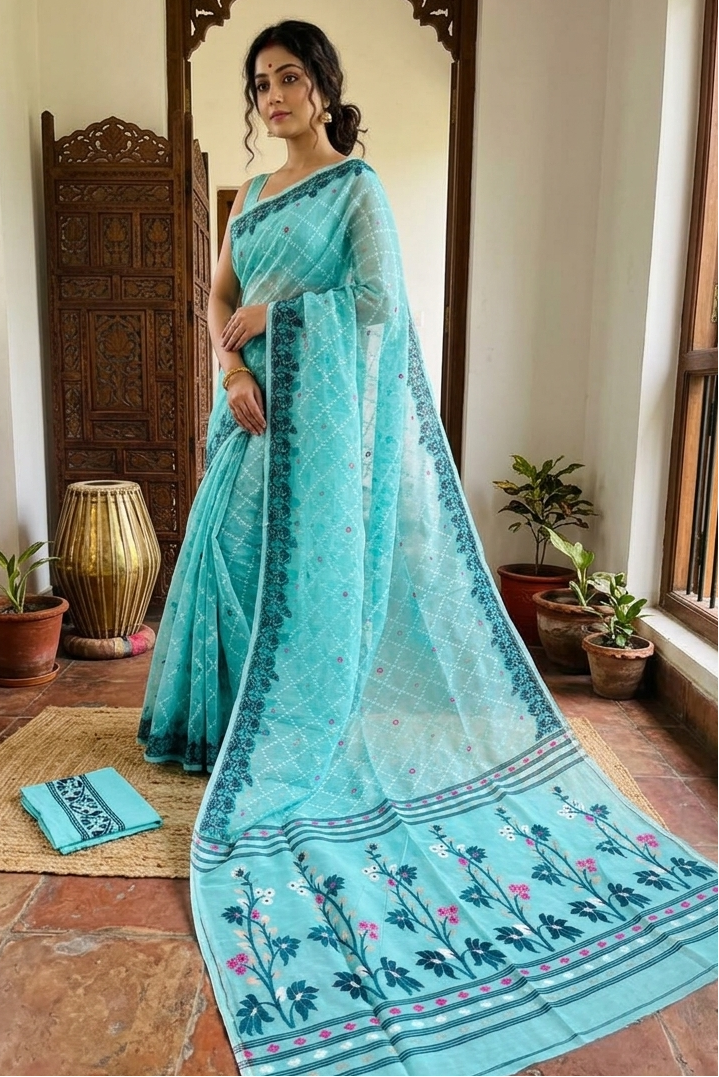 Swapner Rajkumari-Jamdani Saree(Sky)