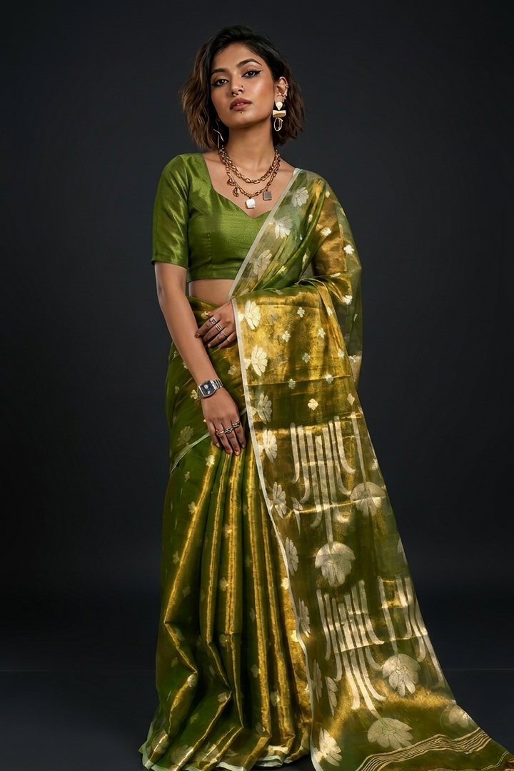 Tulip Bloom Tissue Cotton Saree