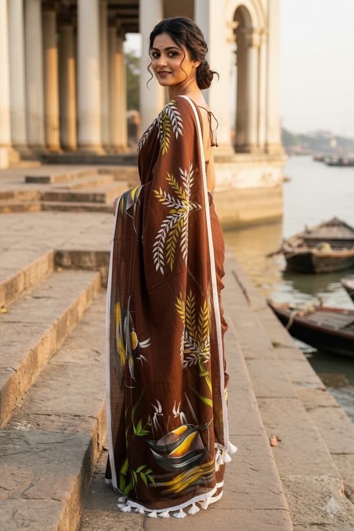 Mayur Tori Hand Printed Cotton Saree