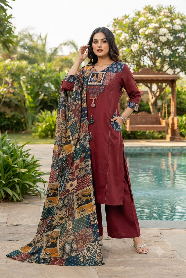 Patchwork Poetry Cotton Kurti Set