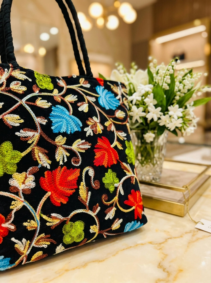 Black And Bold- Embroidered Tote Bag