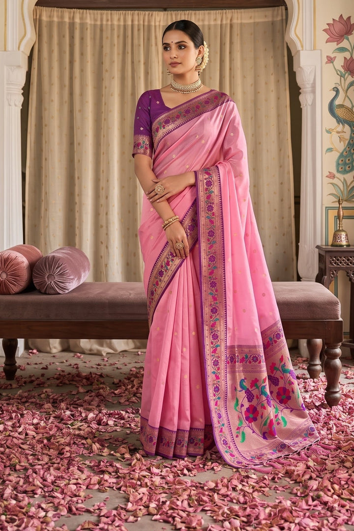 Golden Dew-Organza Silk (Semi) Saree with Minakari Zari Border & Designer Zari Pallu