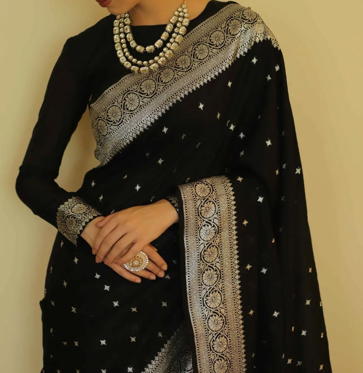 Black Banarasi Semi Katan Light Silk Saree