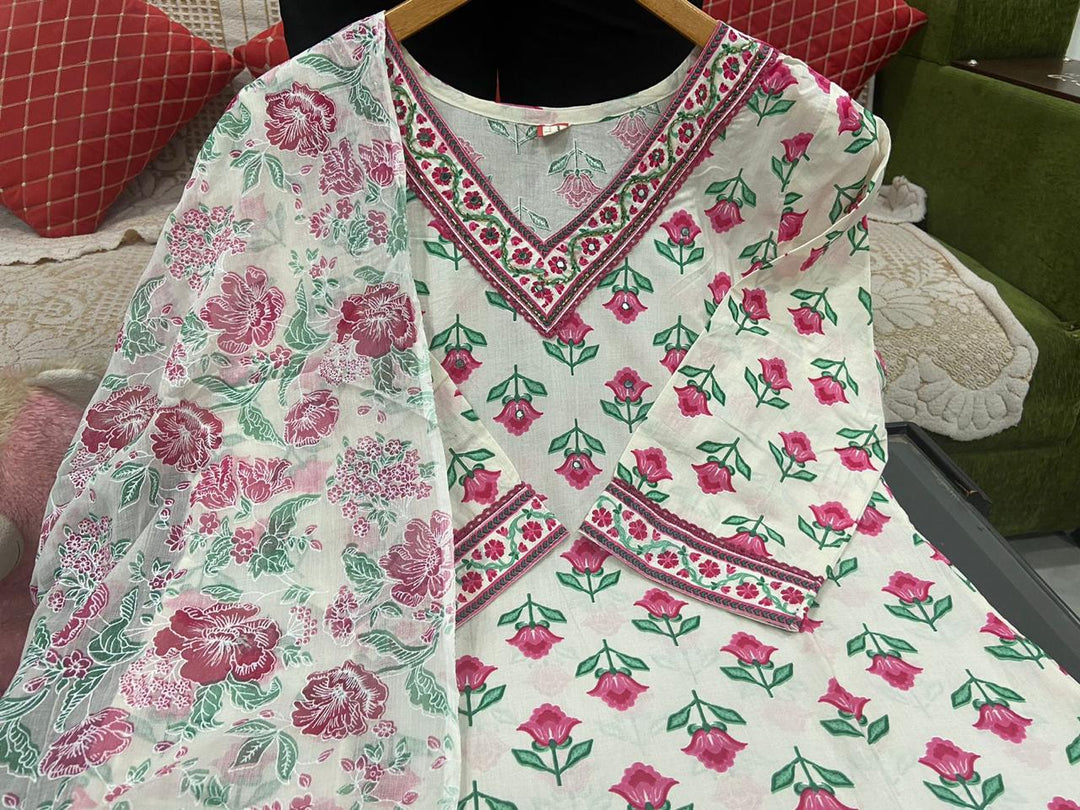 Emerging Blossoms Jaipur Cotton Kurti Set