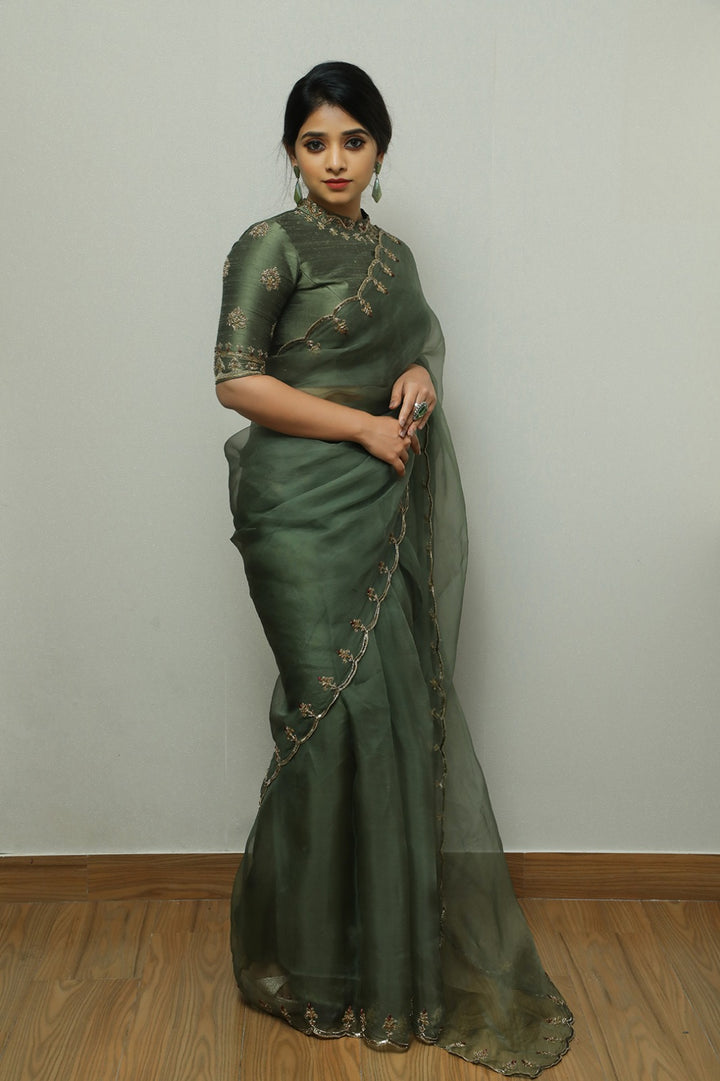 Designer Forest Green Organza silk saree