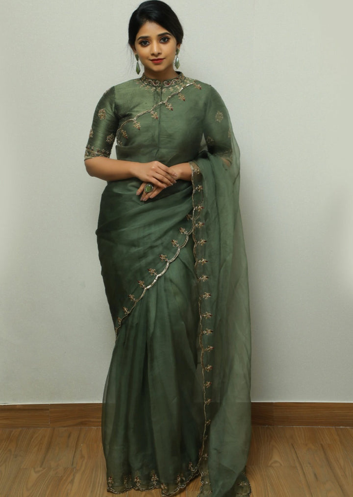 Designer Forest Green Organza silk saree