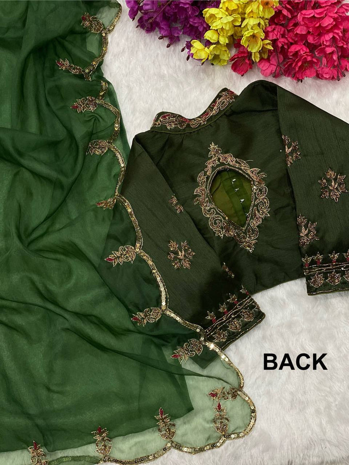 Designer Forest Green Organza silk saree