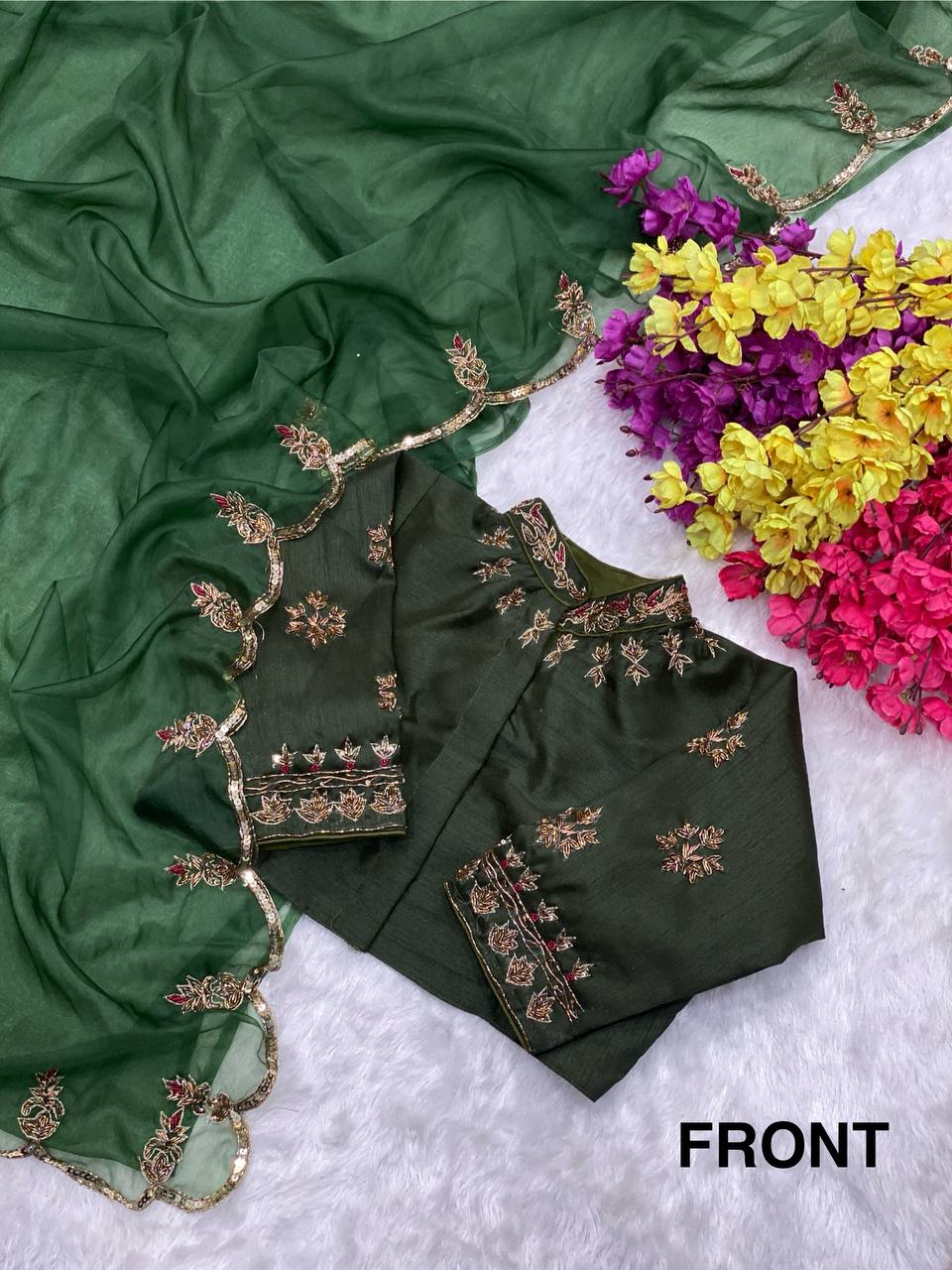 Designer Forest Green Organza silk saree