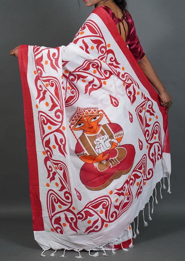 Destroyer Of All Obstacles - A Beautiful Printed Bengal Khadi Saree