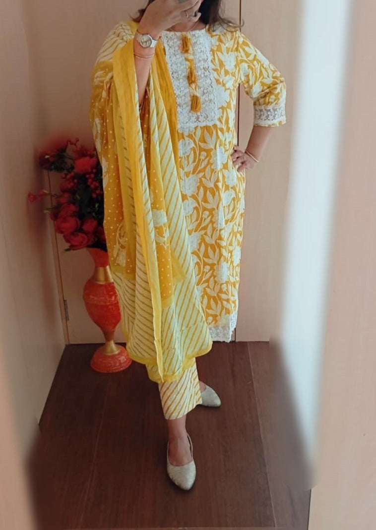 Yellow Sapphire Cotton  Suit Set