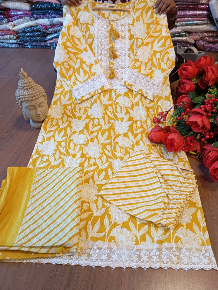 Yellow Sapphire Cotton  Suit Set