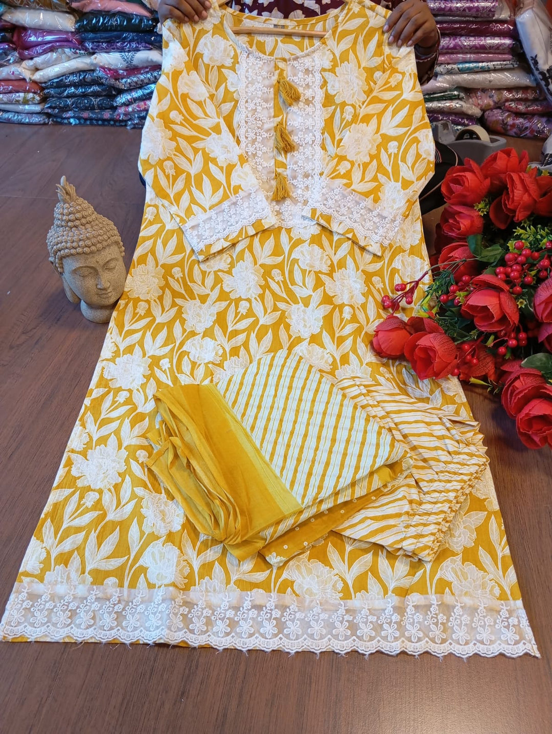 Yellow Sapphire Cotton  Suit Set