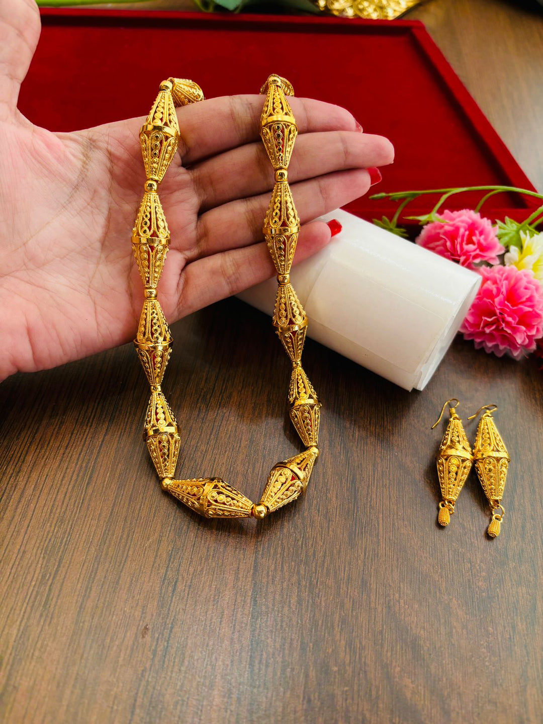 Traditional Dholak Design Gold Plated Set