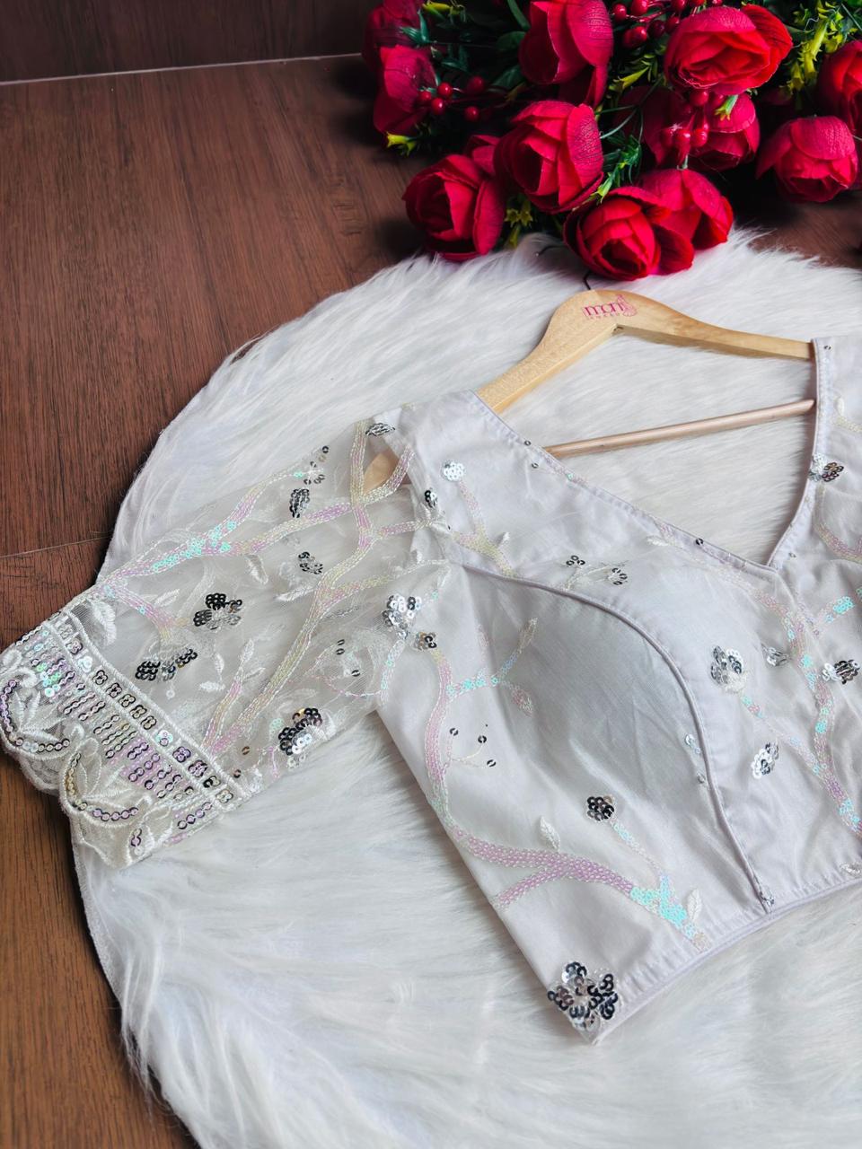 White Sequins  Designer Blouse