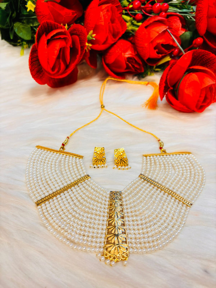 Multi Layered Pearl (Gold Plated Necklace Set)