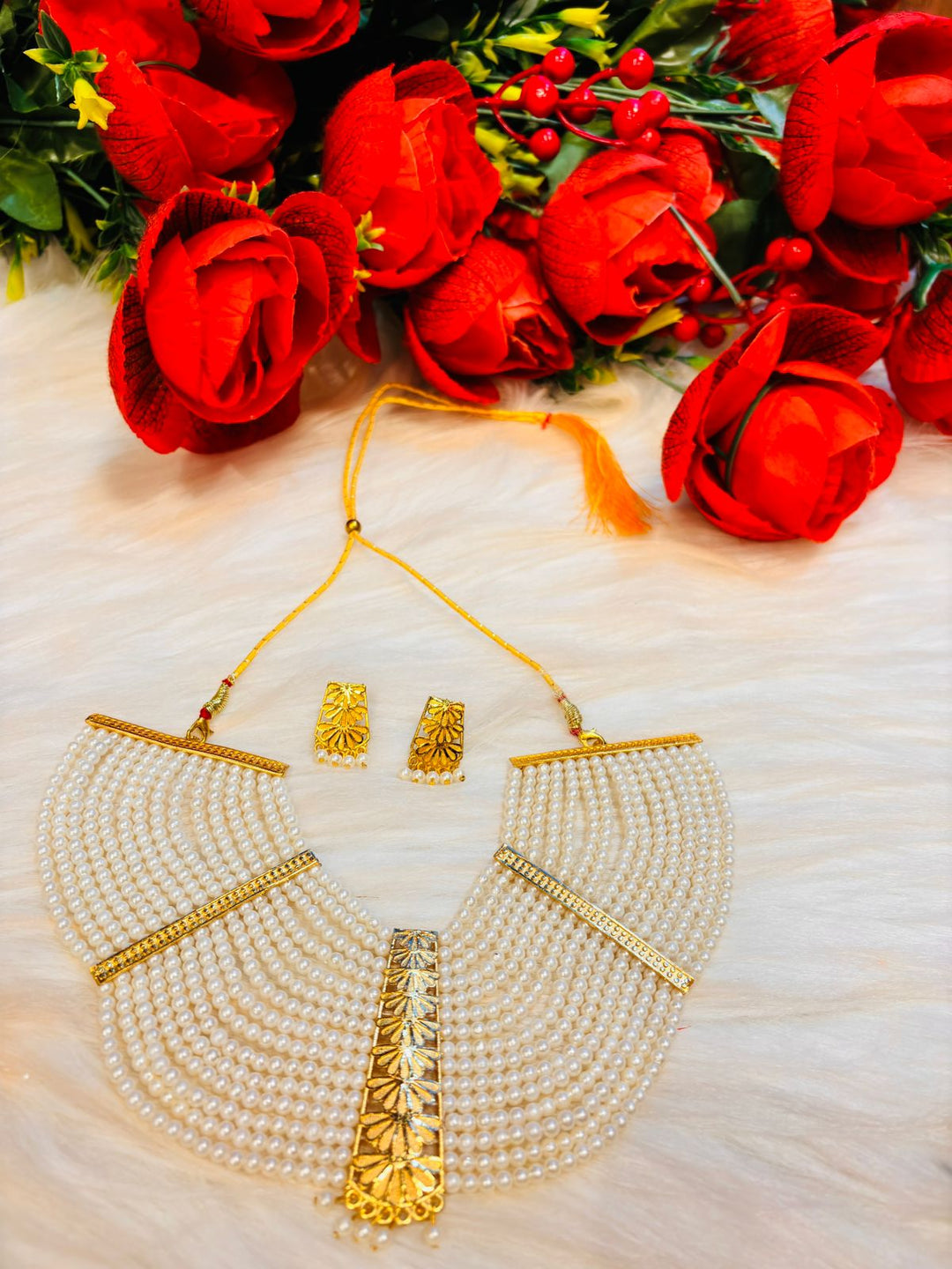 Multi Layered Pearl (Gold Plated Necklace Set)