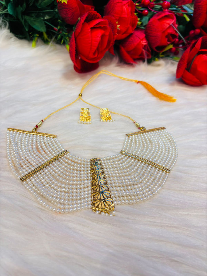 Multi Layered Pearl (Gold Plated Necklace Set)