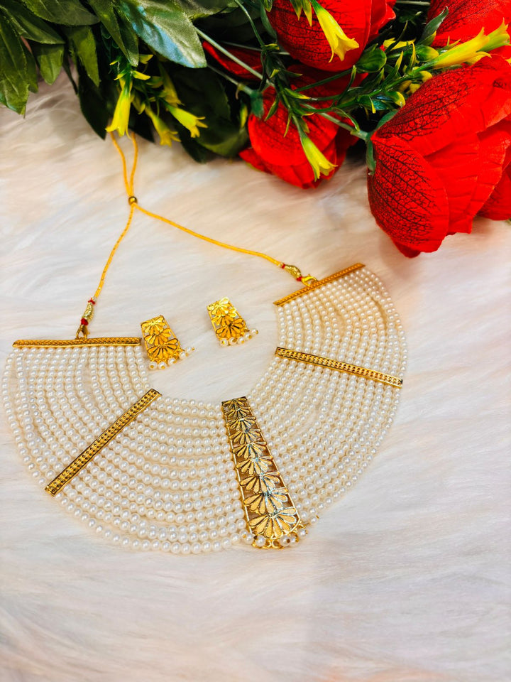 Multi Layered Pearl (Gold Plated Necklace Set)