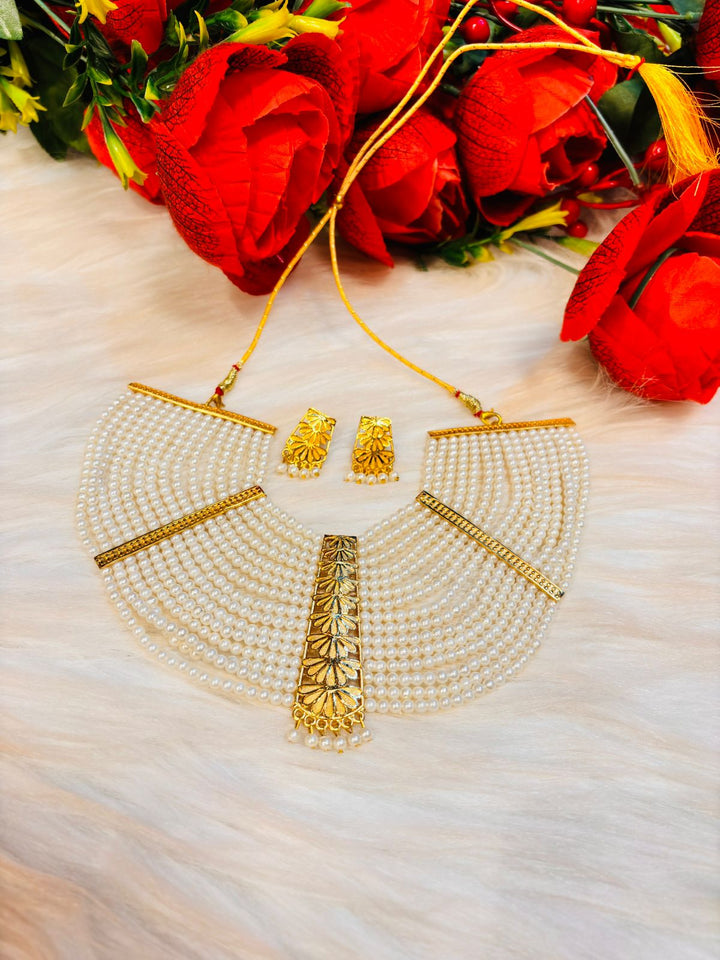 Multi Layered Pearl (Gold Plated Necklace Set)