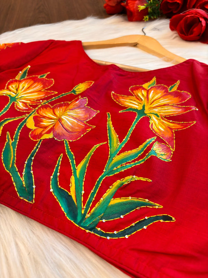 Depiction - Hand Painted Embroidered Designer Blouse