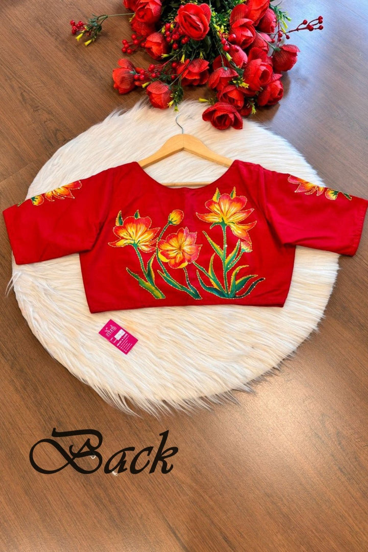 Depiction - Hand Painted Embroidered Designer Blouse