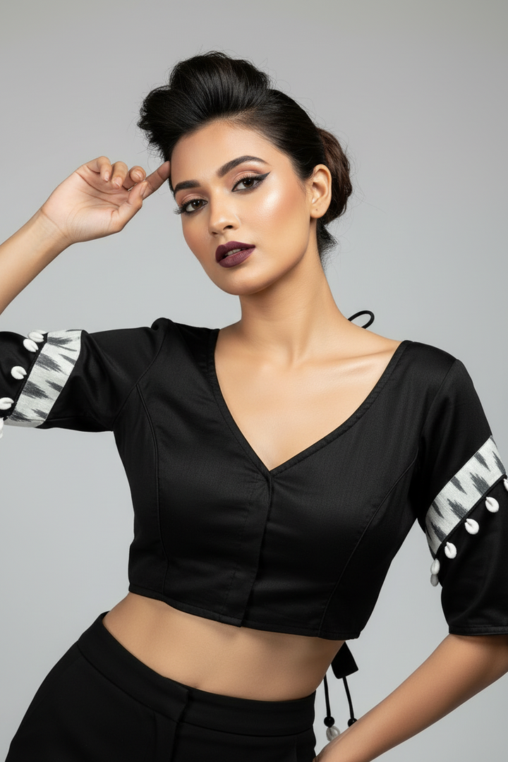 New Direction- Black Designer Blouse With Cowrie shells