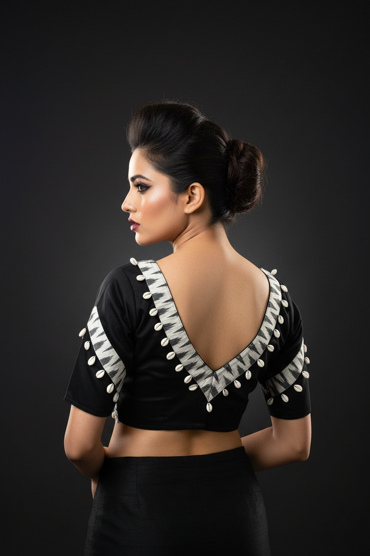 New Direction- Black Designer Blouse With Cowrie shells