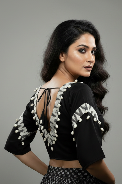 New Direction- Black Designer Blouse With Cowrie shells