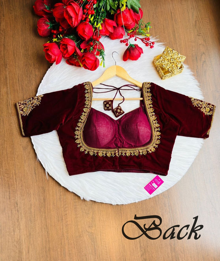 Trend With Velvet -Designer Blouse With Maggam Hand work