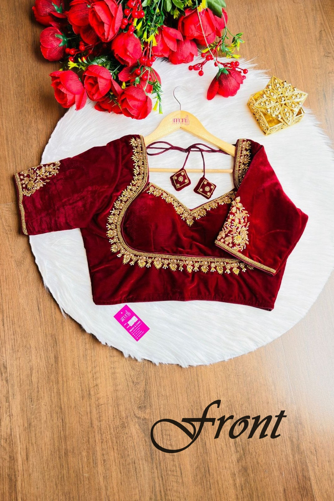 Trend With Velvet -Designer Blouse With Maggam Hand work