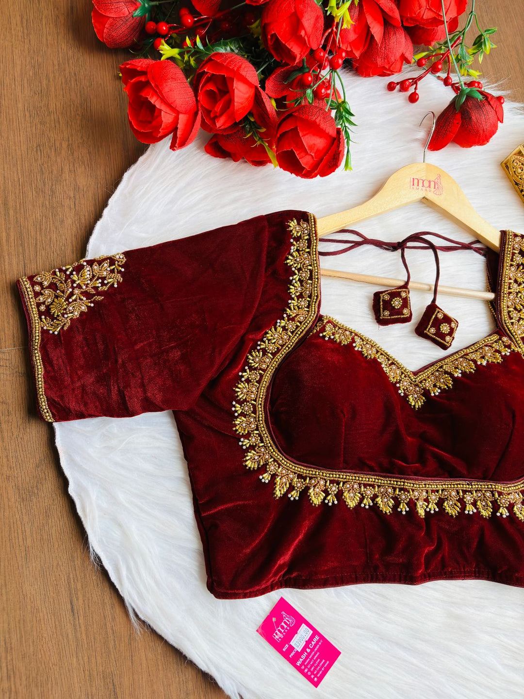 Trend With Velvet -Designer Blouse With Maggam Hand work